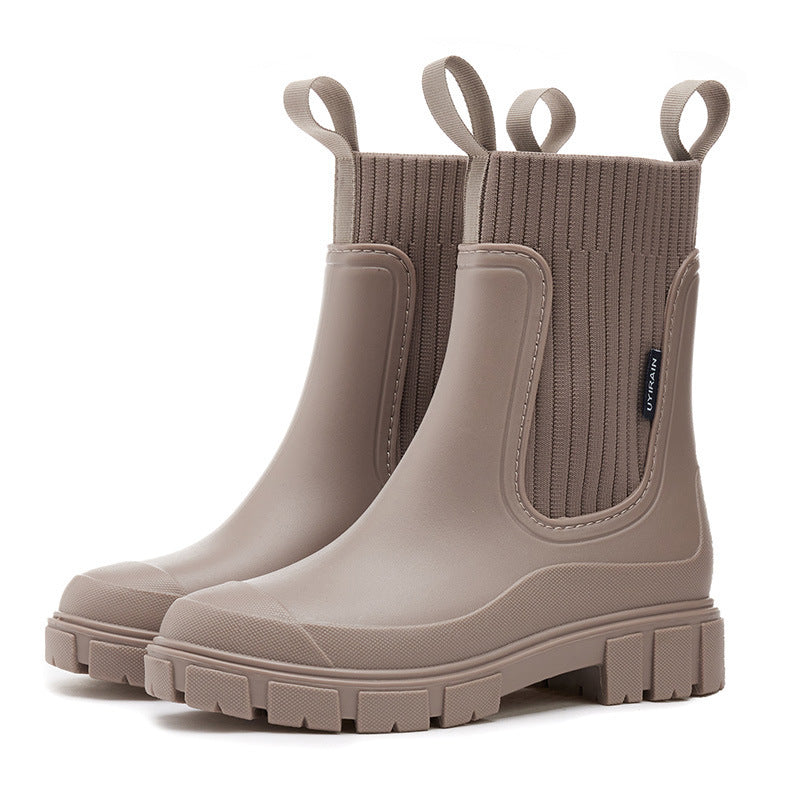 Wear-Resistant Height-Increasing Waterproof Non-Slip Outdoor Elastic Band Rain Boots for Women