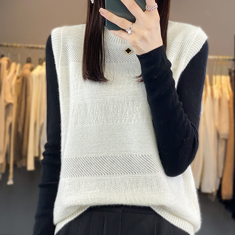 Women's Round Neck Loose-Fit Cashmere Knitted Pullover Sweater Vest