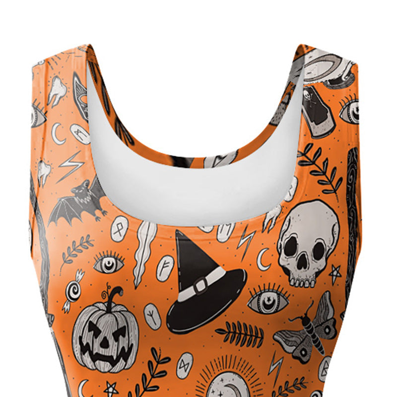 Sleeveless Vest Pumpkin Skull Digital Printed Dress for Women