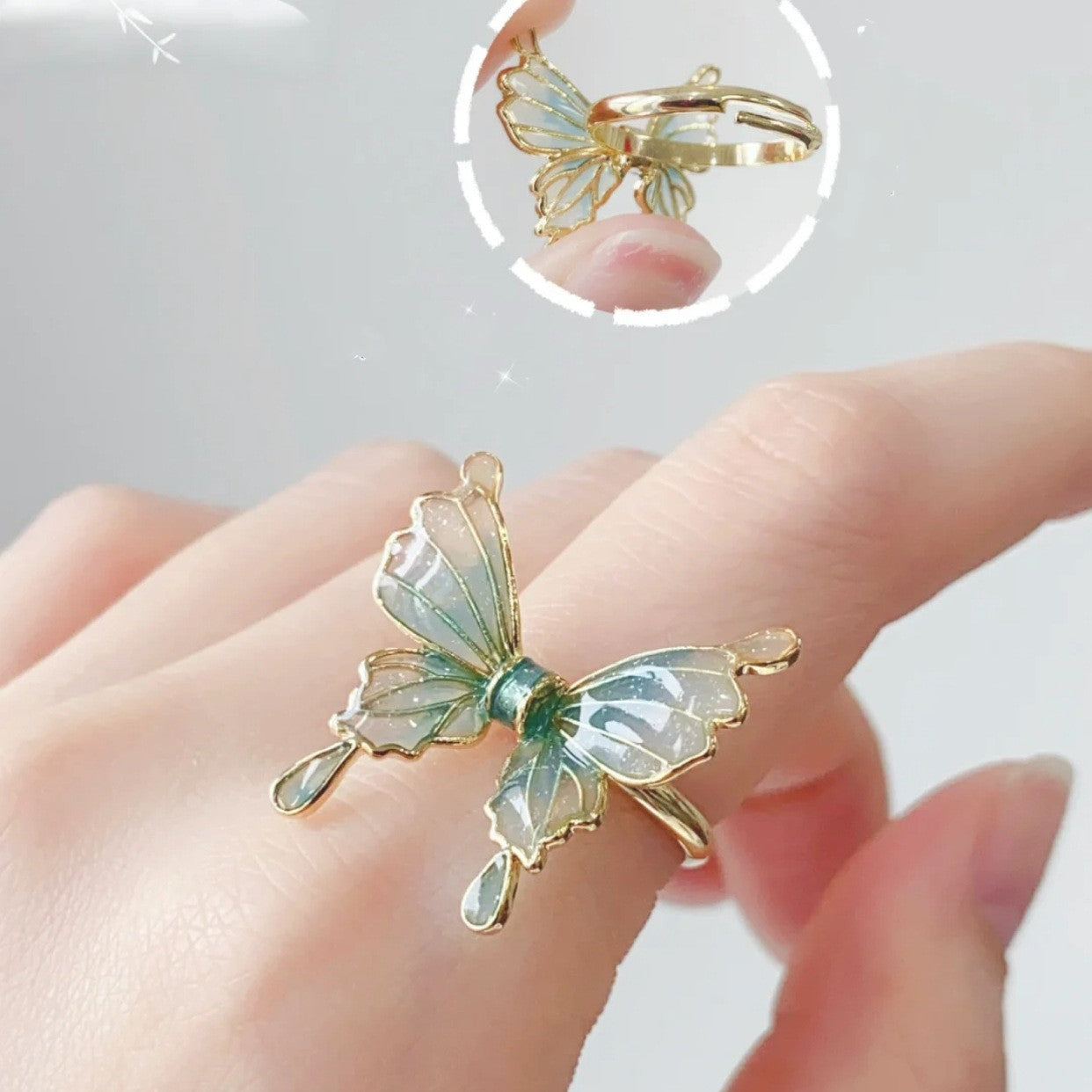 Gradient Blue Epoxy Butterfly Ring with Special-interest Design