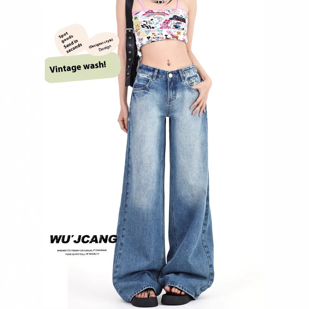 Women's American-style Retro Low-waist Wide-leg Jeans Summer