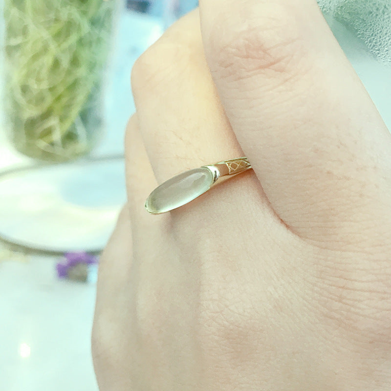 Ring Female Retro Personality Natural Prehnite