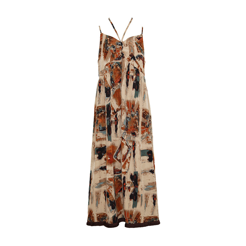 Flowy Chiffon Printed Sling Dress for Women