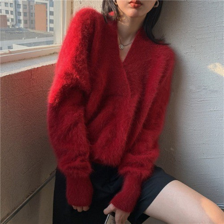 RatnaStyle Women's Solid Color Furry Pullover Sweater