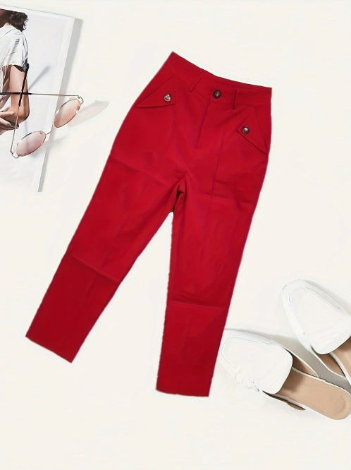 Women's Solid Color Button Casual Versatile Fashion Pants