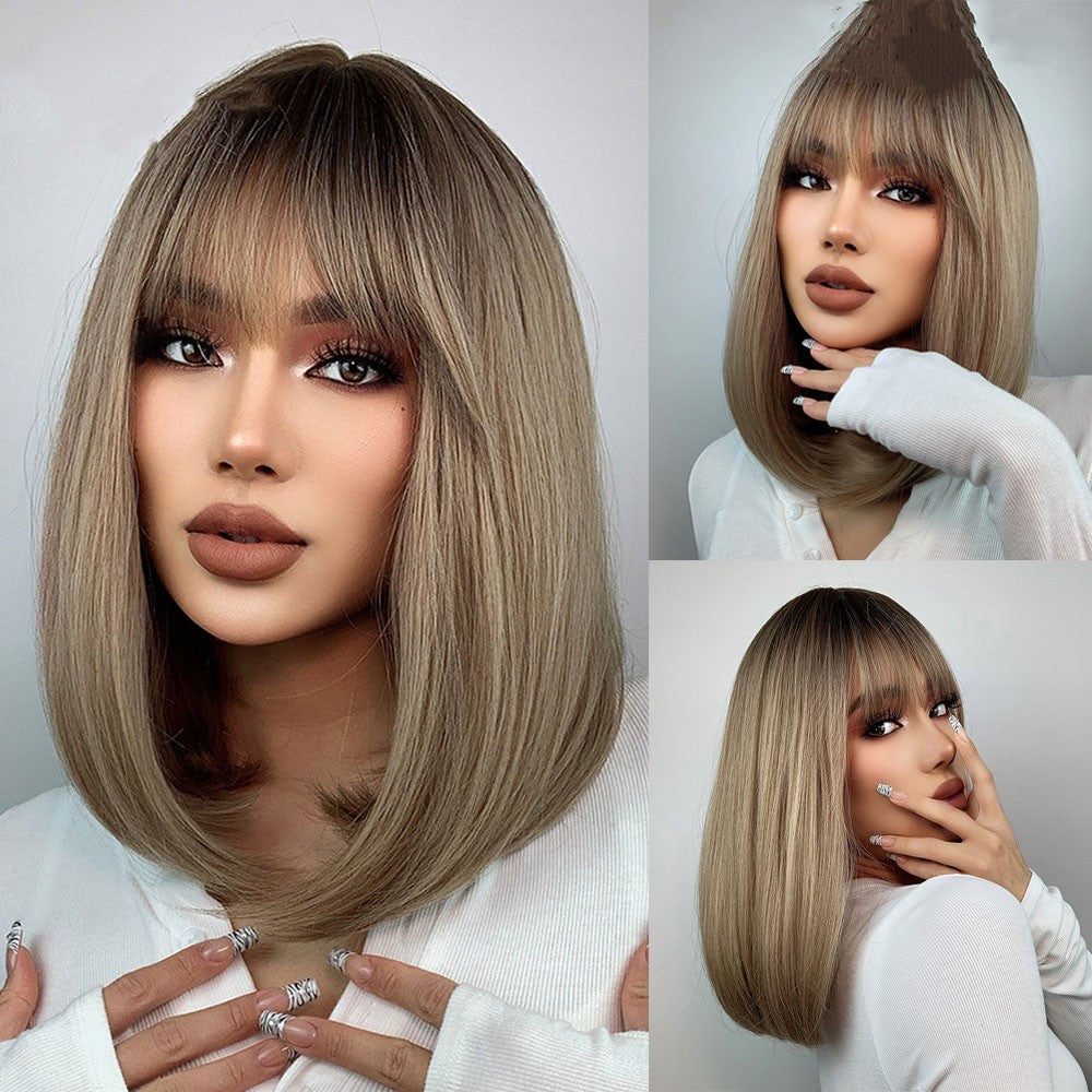 Women's Straight Bangs Short Hair Styling Wig Cover