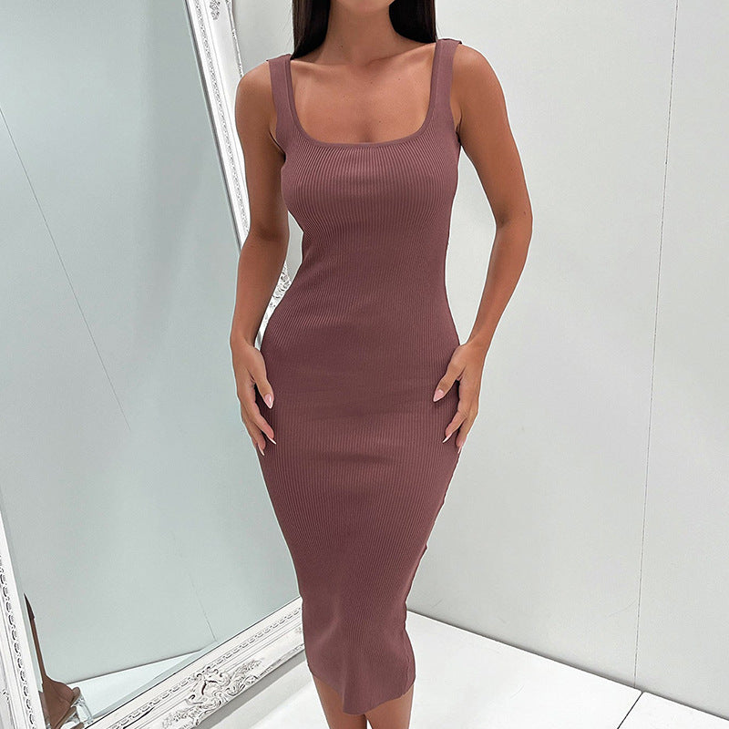 Chic Solid Color Backless Lady's Dress