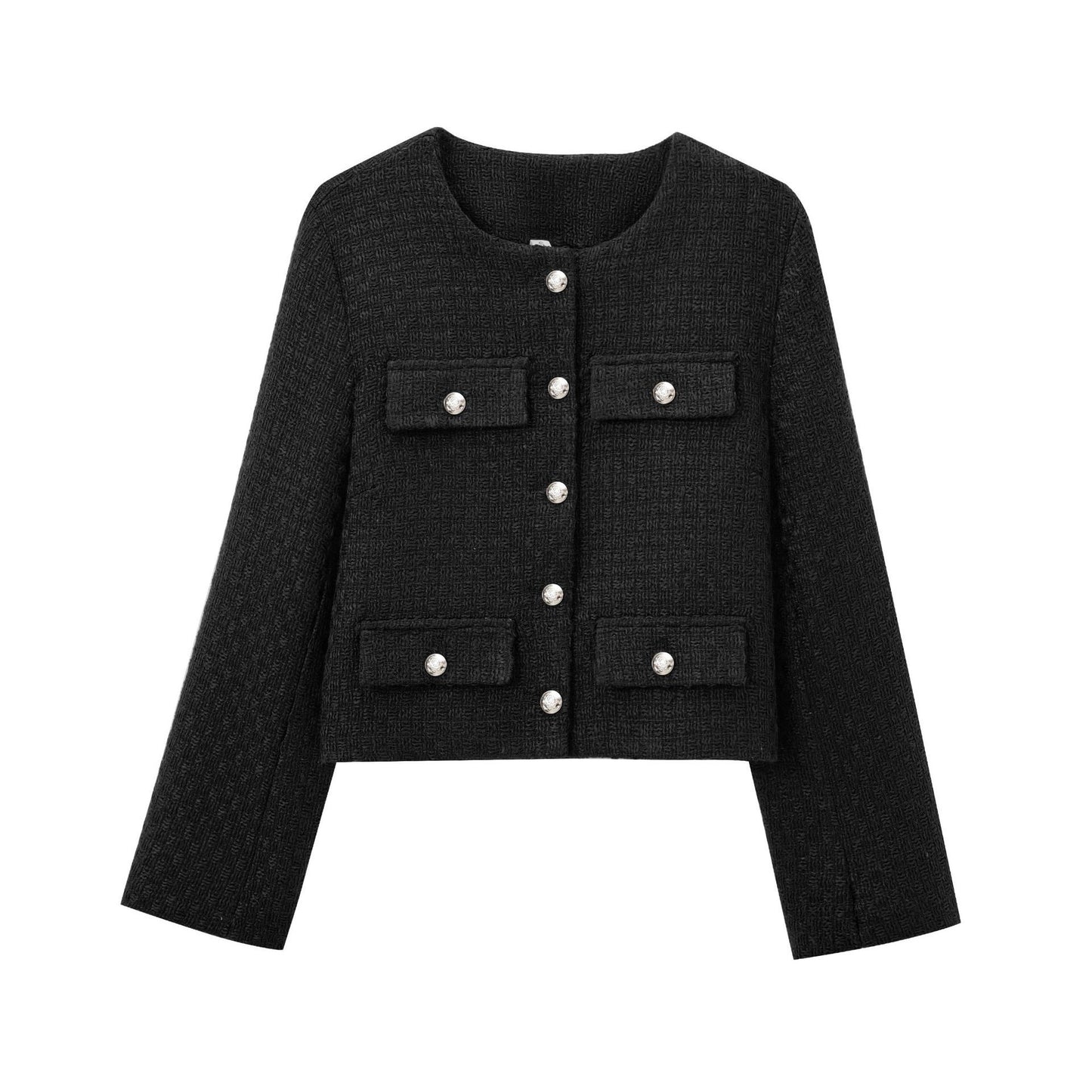 Fashionable Simple Round Neck Long-Sleeve Coat