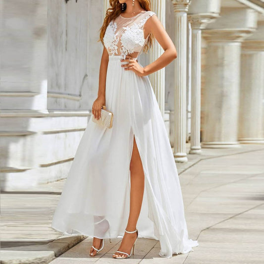 Chiffon Lace Trailing Wedding Gown Elegant Look