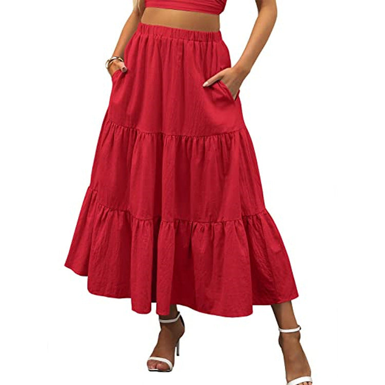 Women's Summer Bohemian Long Skirt Featuring Pockets