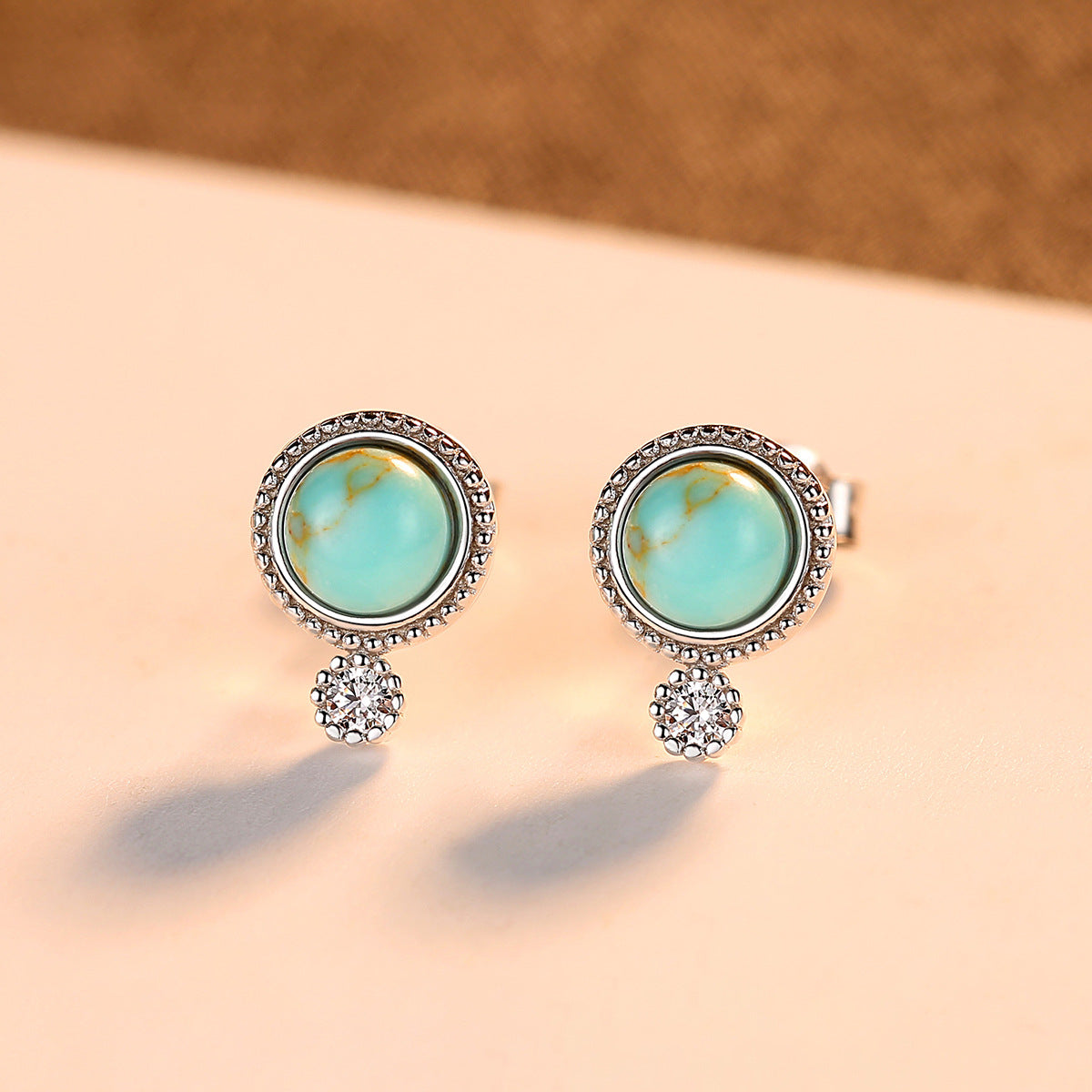 Exquisite Small Ear Studs Inlaid Turquoise Earrings Retro Simple Korean Fashion Earrings