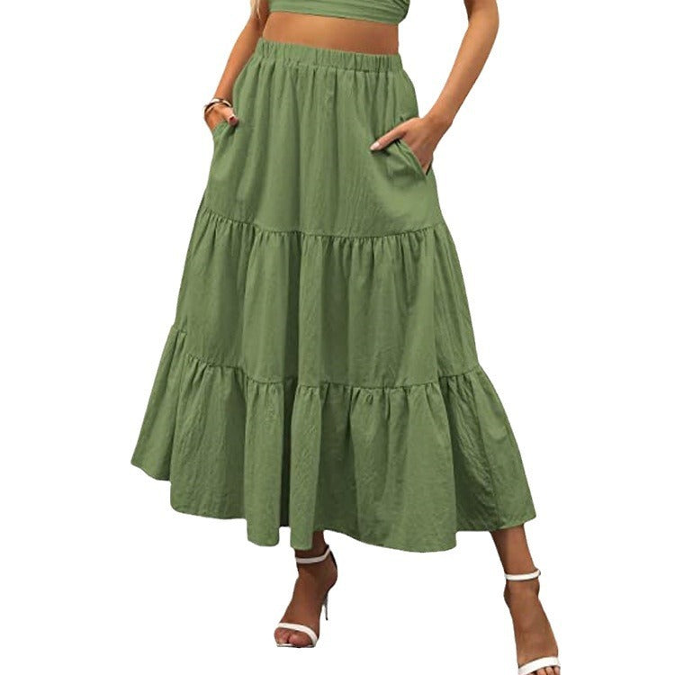 Women's Summer Bohemian Long Skirt Featuring Pockets