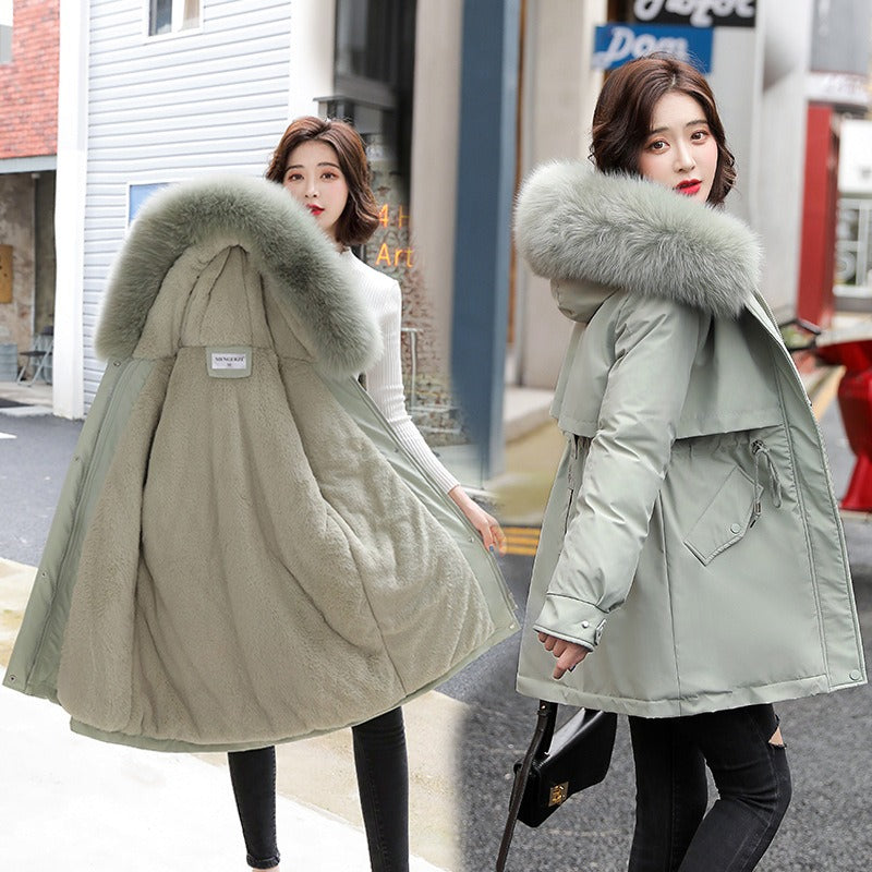Cotton jacket, small stature, winter plush and thick oversized cotton jacket for women