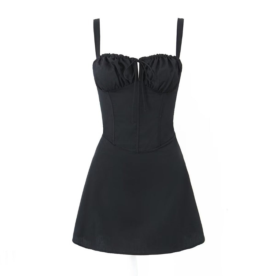 Women's High Waist A- Line Dress With Suspenders