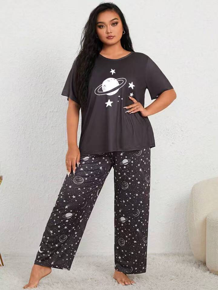 Plus Size Women's Pajama Homewear Suit with Trousers