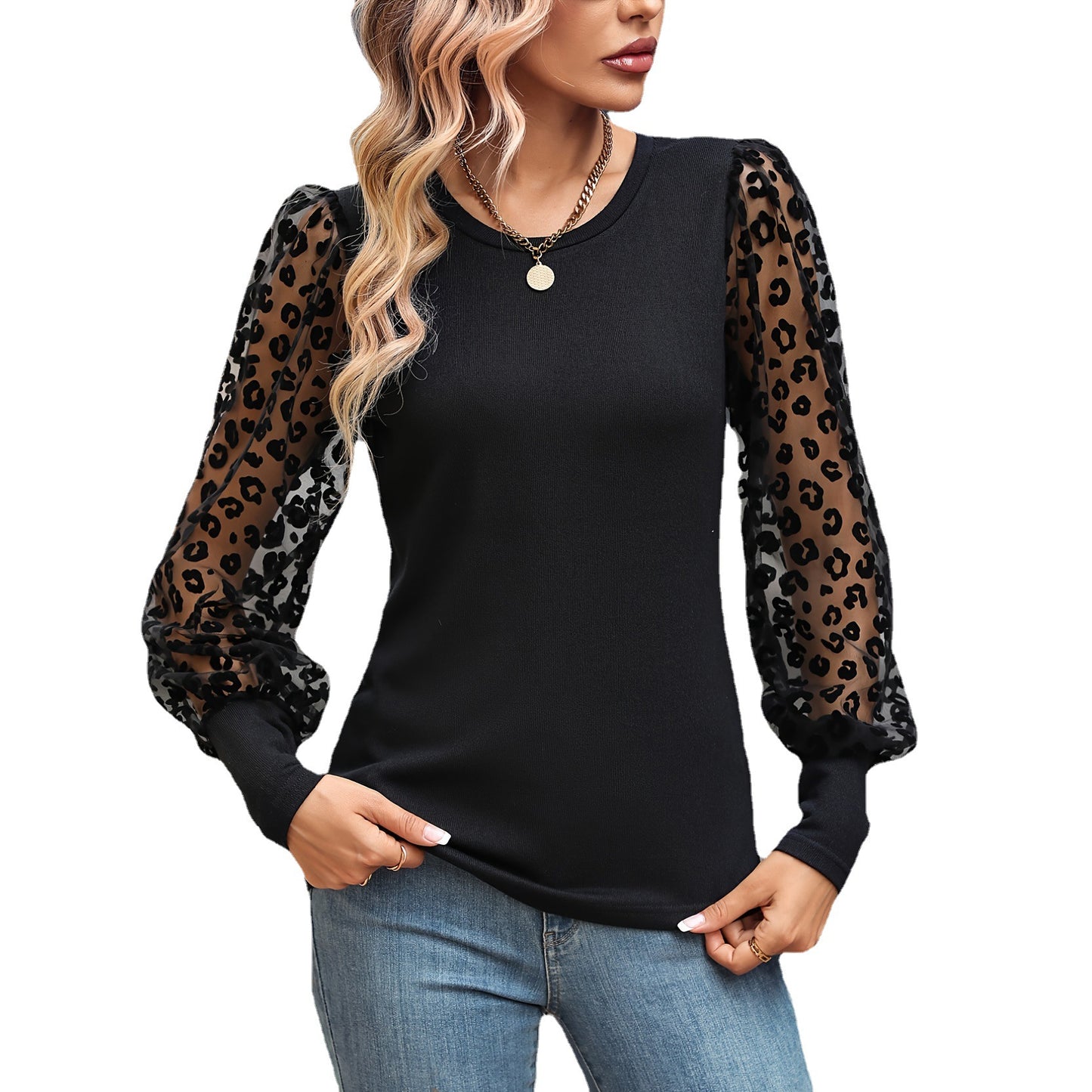 Slim-Fit Long-Sleeved Top with Color Matching