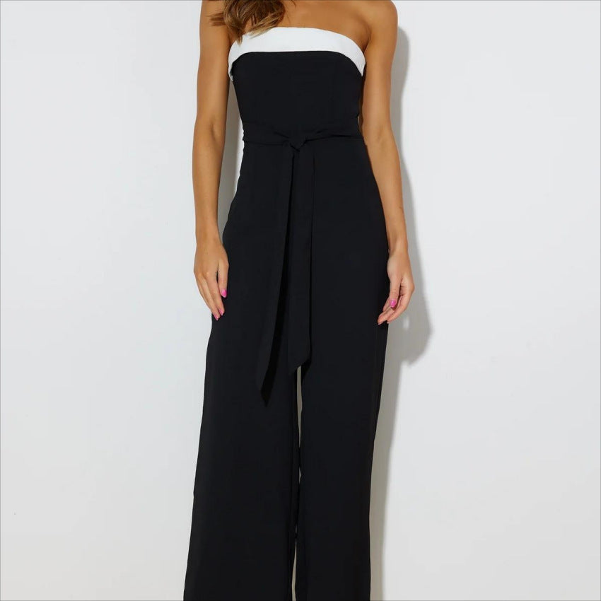 Women's Jumpsuit Fashion Colorblock Off-neck Waist