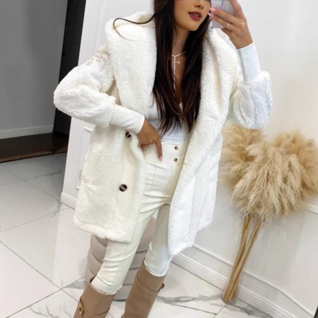 Women's Plush Loose-Fit Hooded Coat