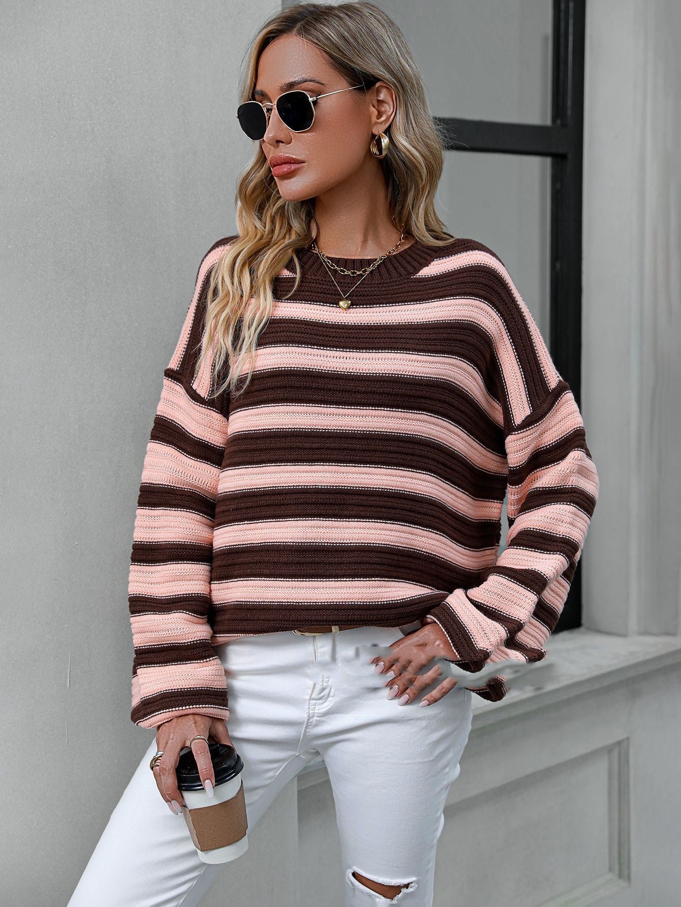 Striped Sweater Large Size Women's European And American Style