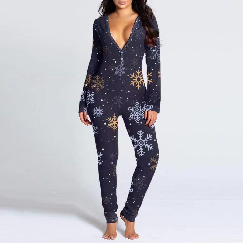 Printed Button Tight Jumpsuit For Women