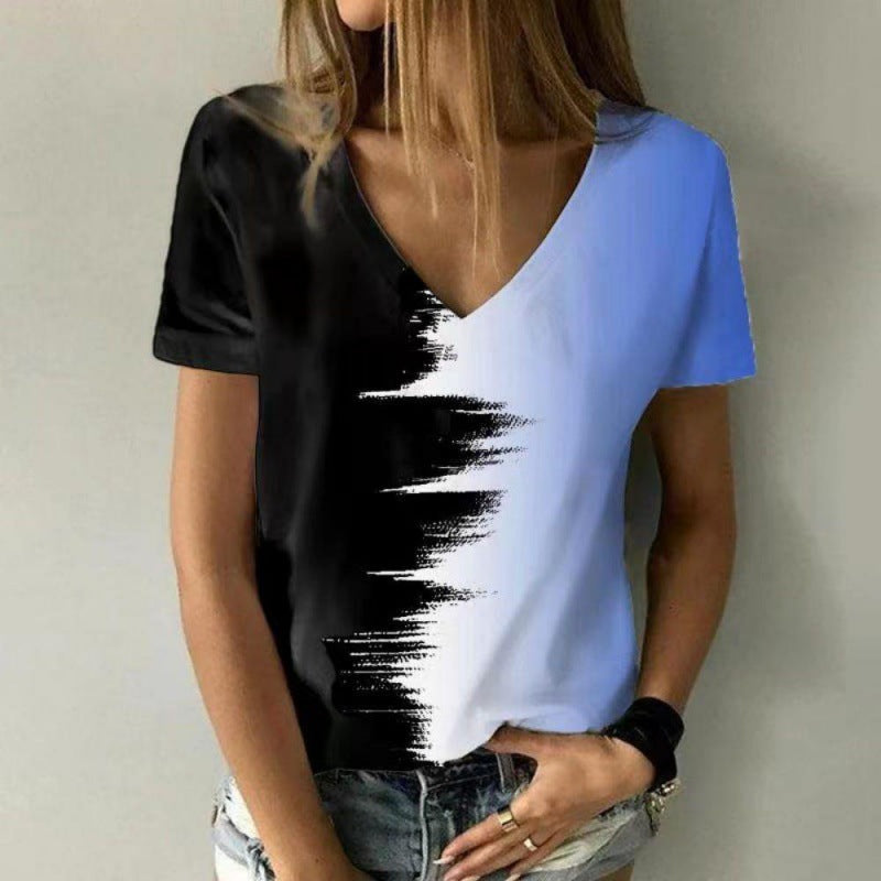 Women's Printed Short Sleeve Casual Weekend Basic V-neck Abstract 3D Printing Painting