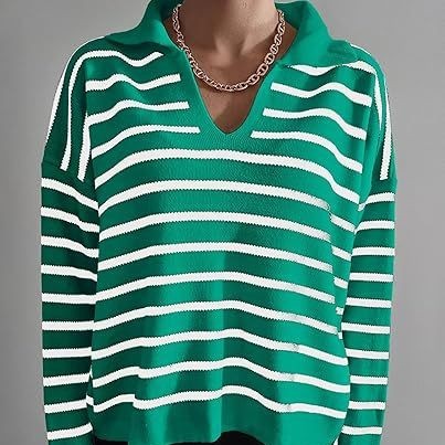 College Style Striped Knitted Long Sleeve Top