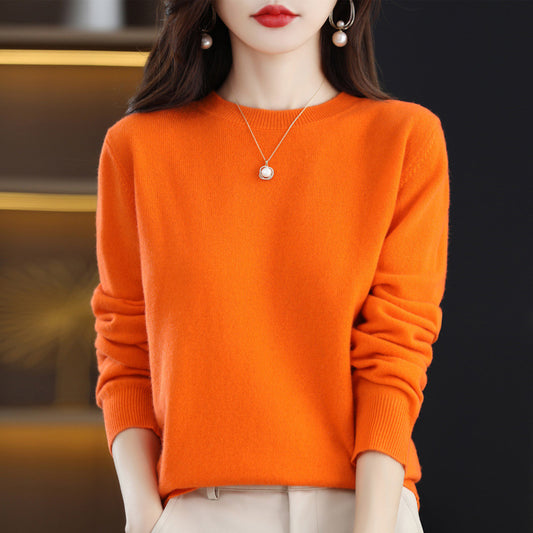 Solid Color Cashmere Pullover - Simple and Loose Fit Sweater