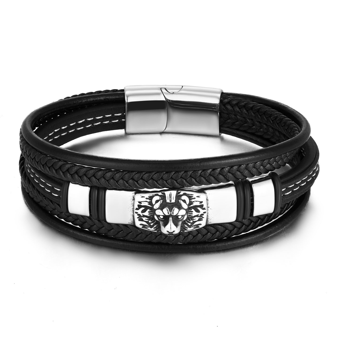 Men's Multi-layer Stainless Steel Leather Braided Bracelet