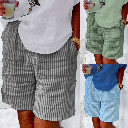 Thin Striped Linen Shorts: Casual Loose Beach Outerwear