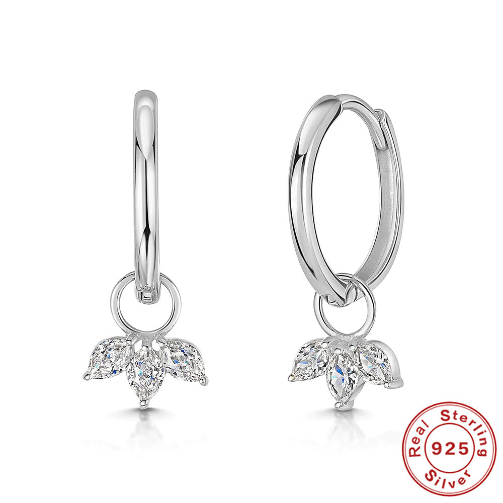 S925 Sterling Silver Petals Horse Eye Jeweled Earrings