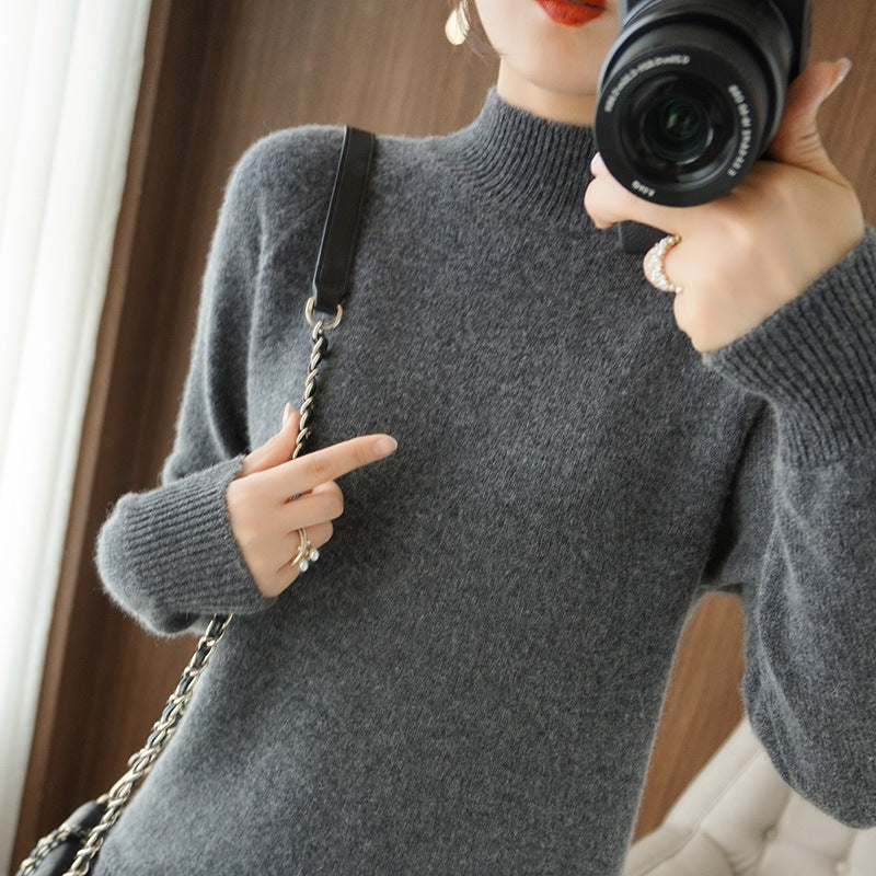 Women's Beige Half Turtleneck Sweater