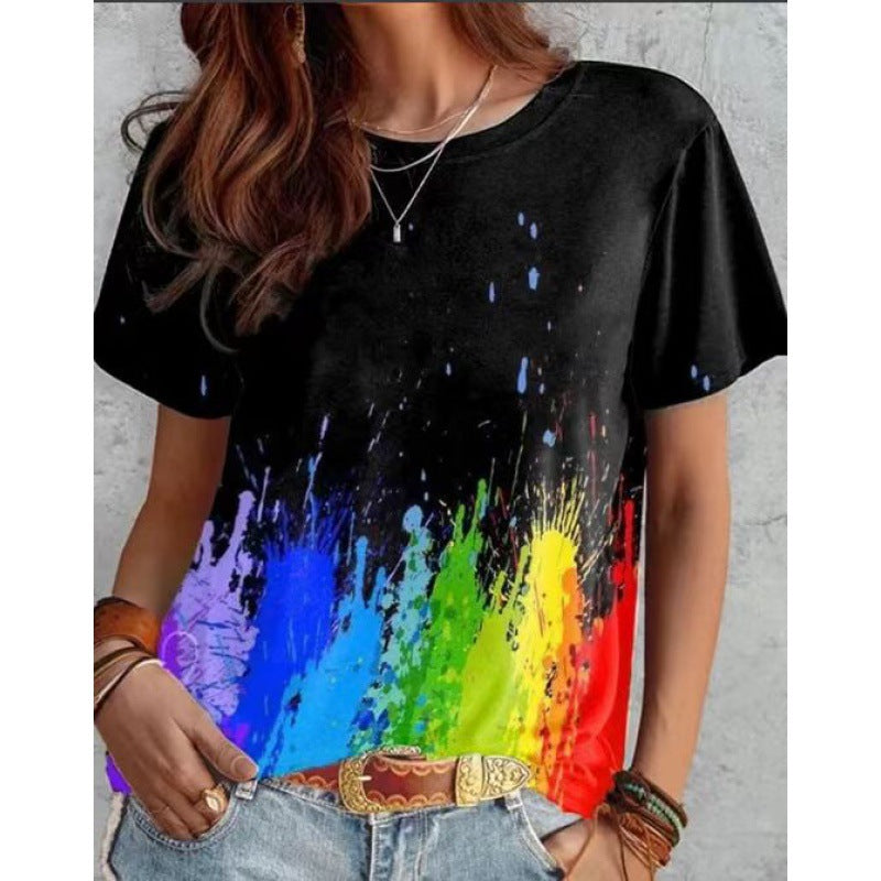 Women's Printed Short Sleeve Casual Weekend Basic V-neck Abstract 3D Printing Painting