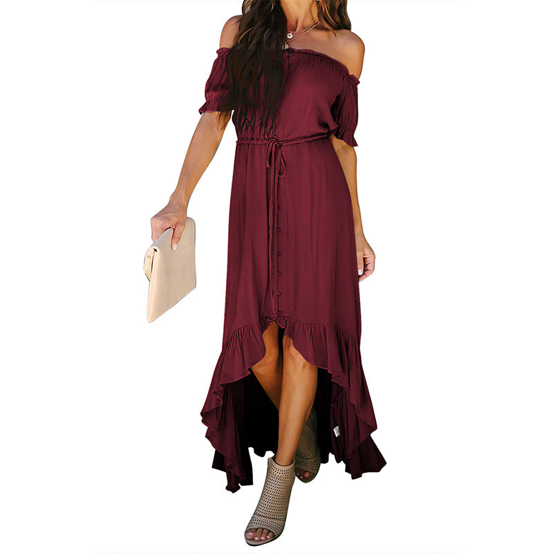 Irregular Cinched Sexy Solid Color Slim Dress