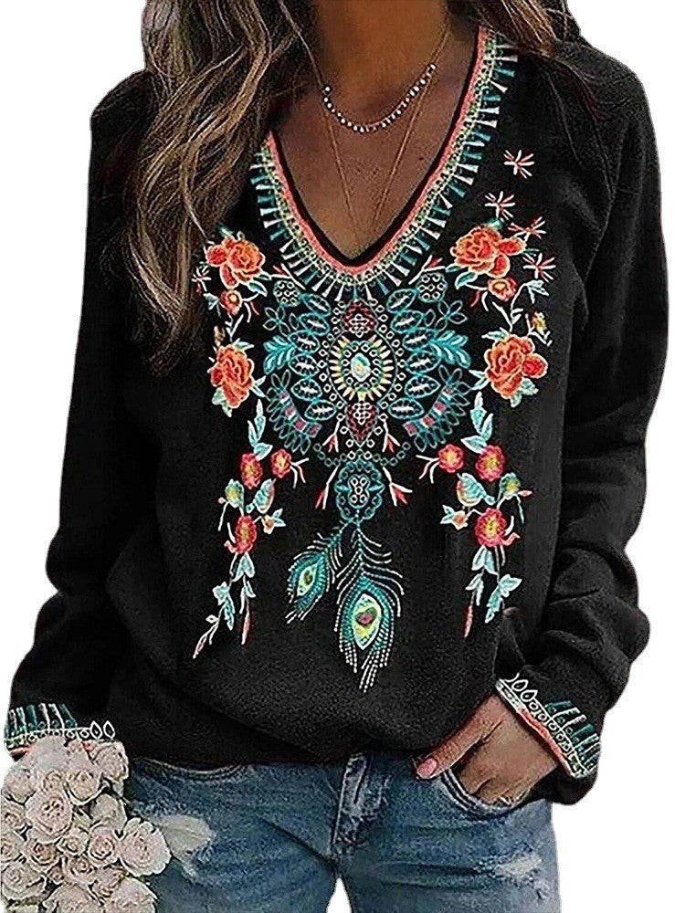 Ethnic Style Bottoming Shirt with Lapel, Long Sleeves