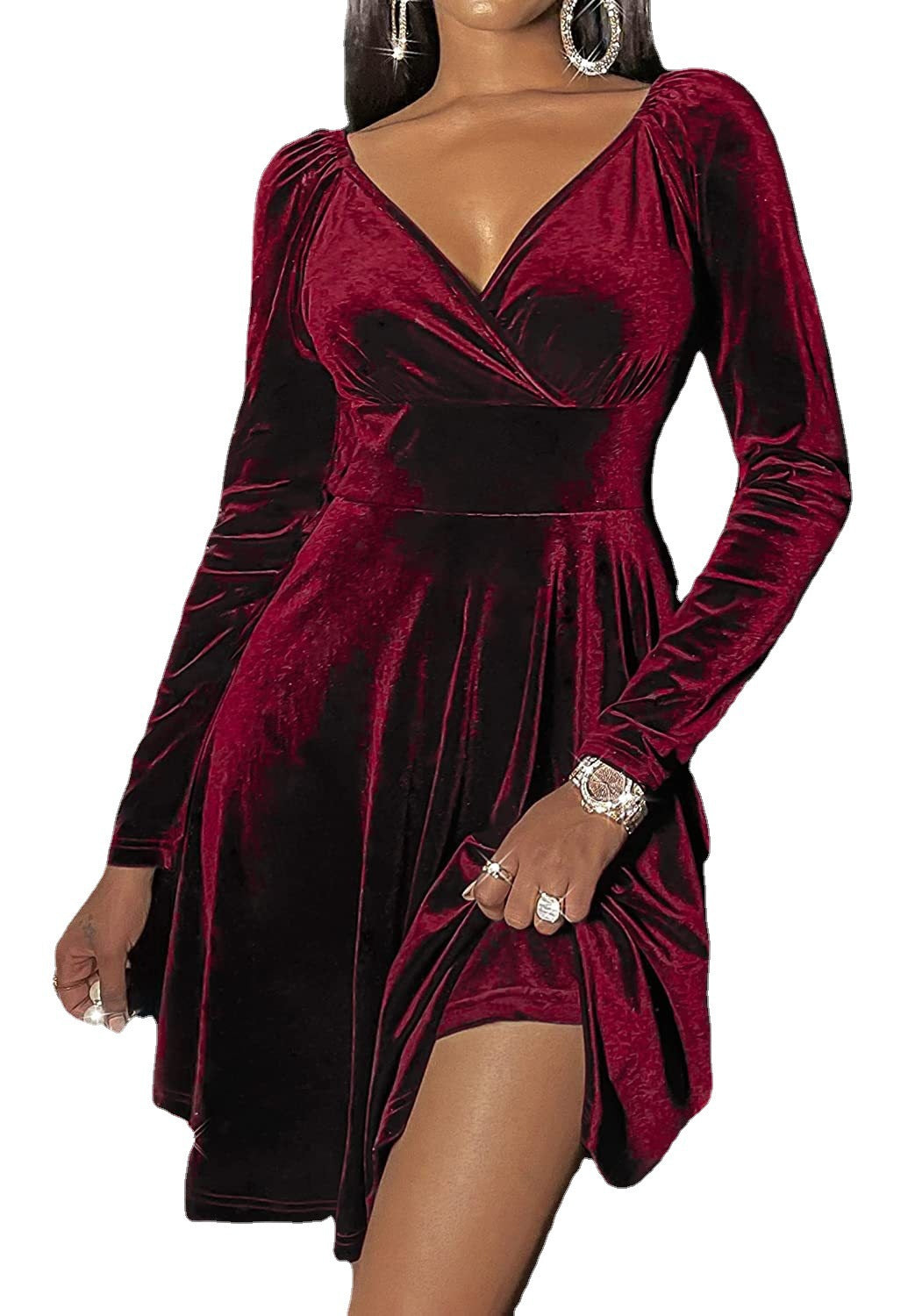 Autumn Festival Christmas Long Sleeve V-neck Dress