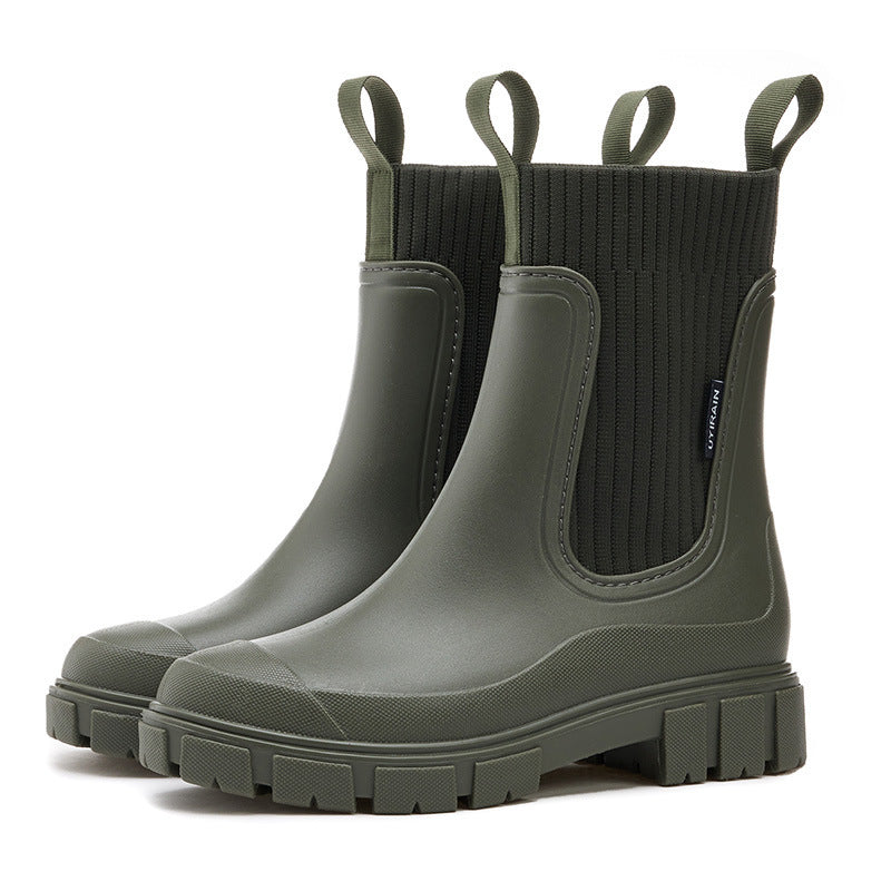 Wear-Resistant Height-Increasing Waterproof Non-Slip Outdoor Elastic Band Rain Boots for Women