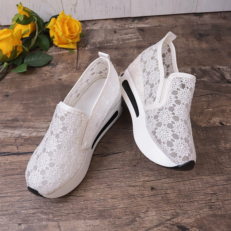 Women's Lace Mesh Flats with Inner Heightened Platform for Casual Comfort Shoes