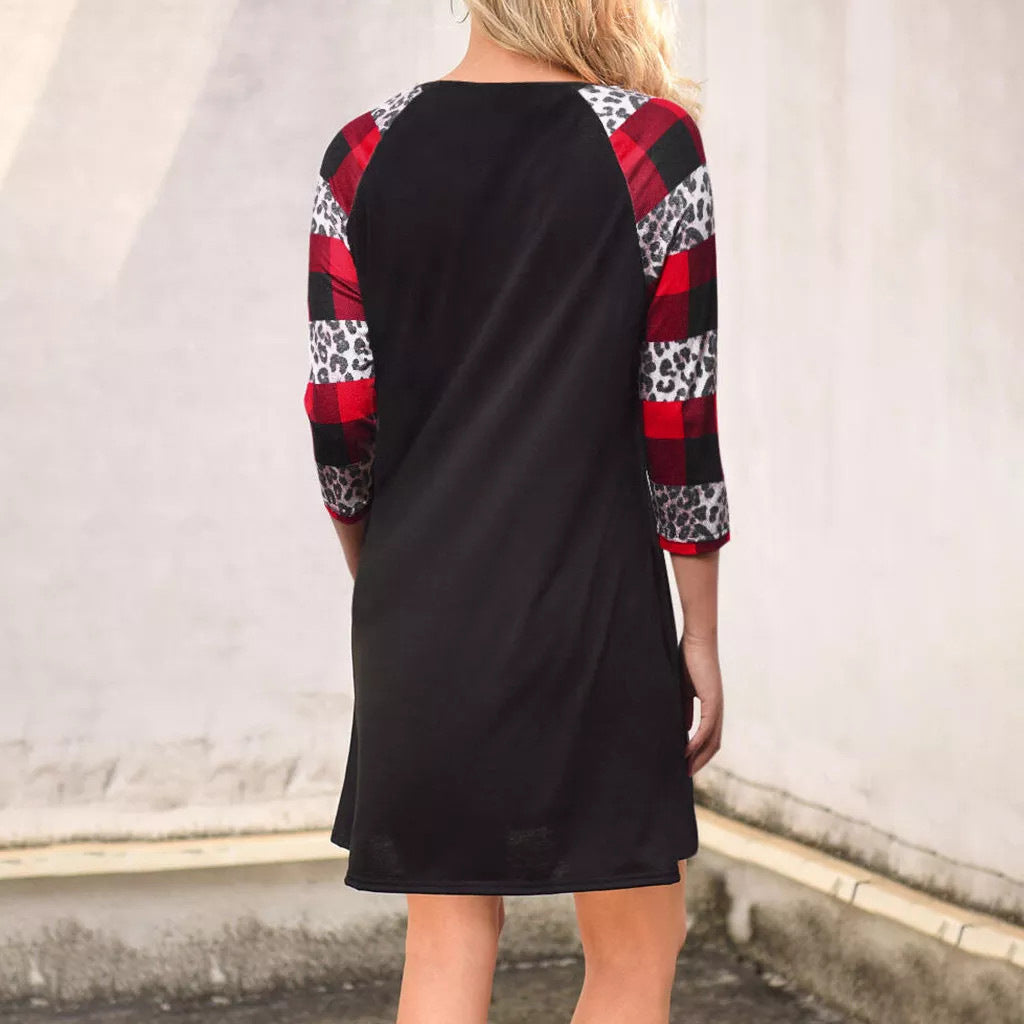 Fashionable Round Neck Dress for Women with Santa Claus Letter Print