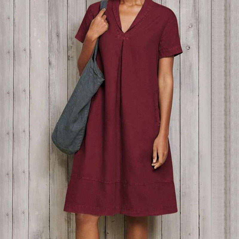 V-neck Dress Casual Short Skirt