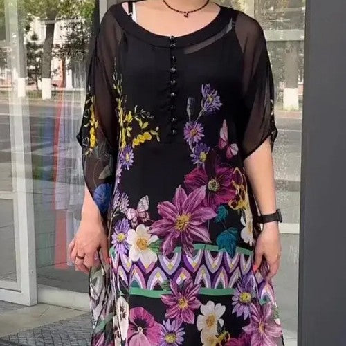 Plus Size Women's Printed Suspender Skirt with a Gentle Style