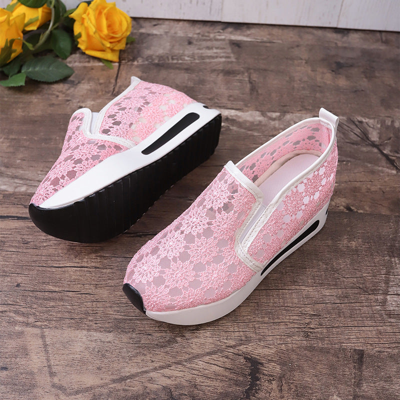 Women's Lace Mesh Flats with Inner Heightened Platform for Casual Comfort Shoes