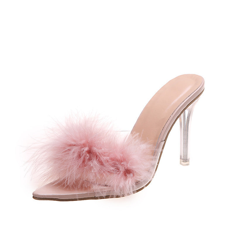 Plus Size Open Toe Pointed Toe High Heel Sandals with Furry Stiletto Heel