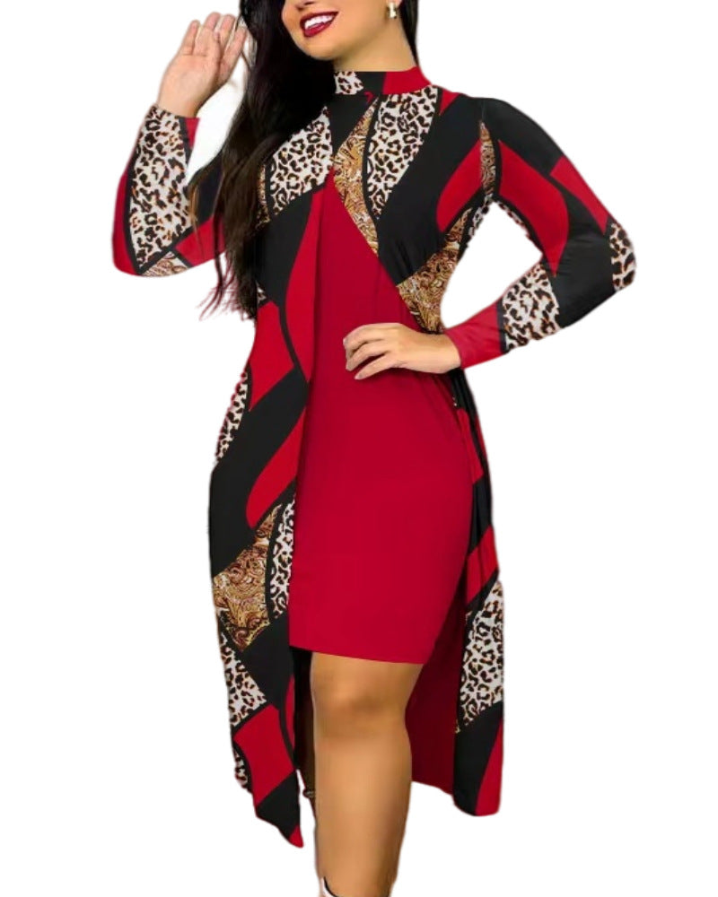 Two-piece Long Sleeve Printed Turtleneck Suit Women