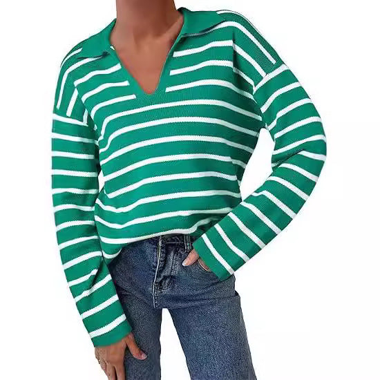 College Style Striped Knitted Long Sleeve Top