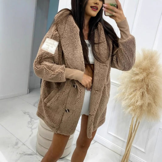 Women's Plush Loose-Fit Hooded Coat