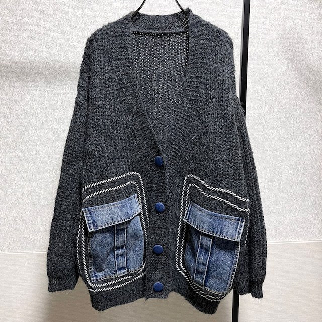 Women's Patchwork Denim Thick Sweater Coat