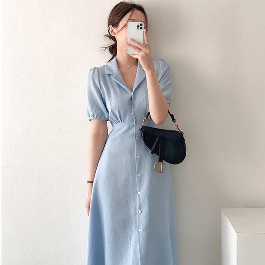 Summer Soft Bubble Sleeve Shirt Dress