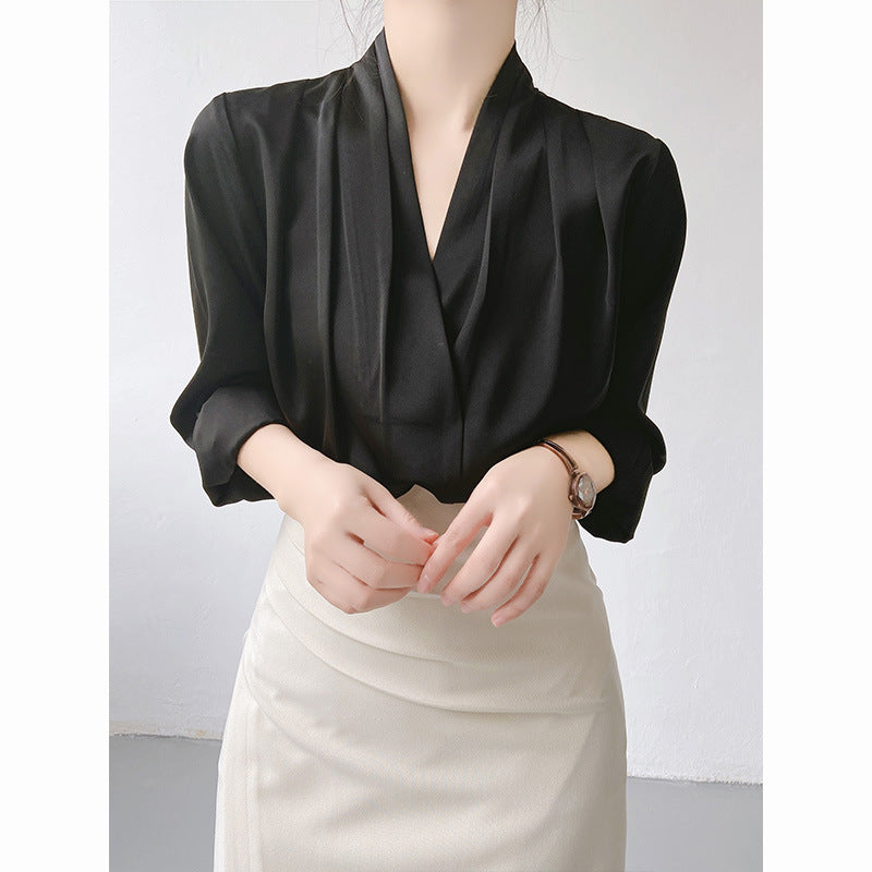 Summer V-Neck Satin Shirt Top for Women