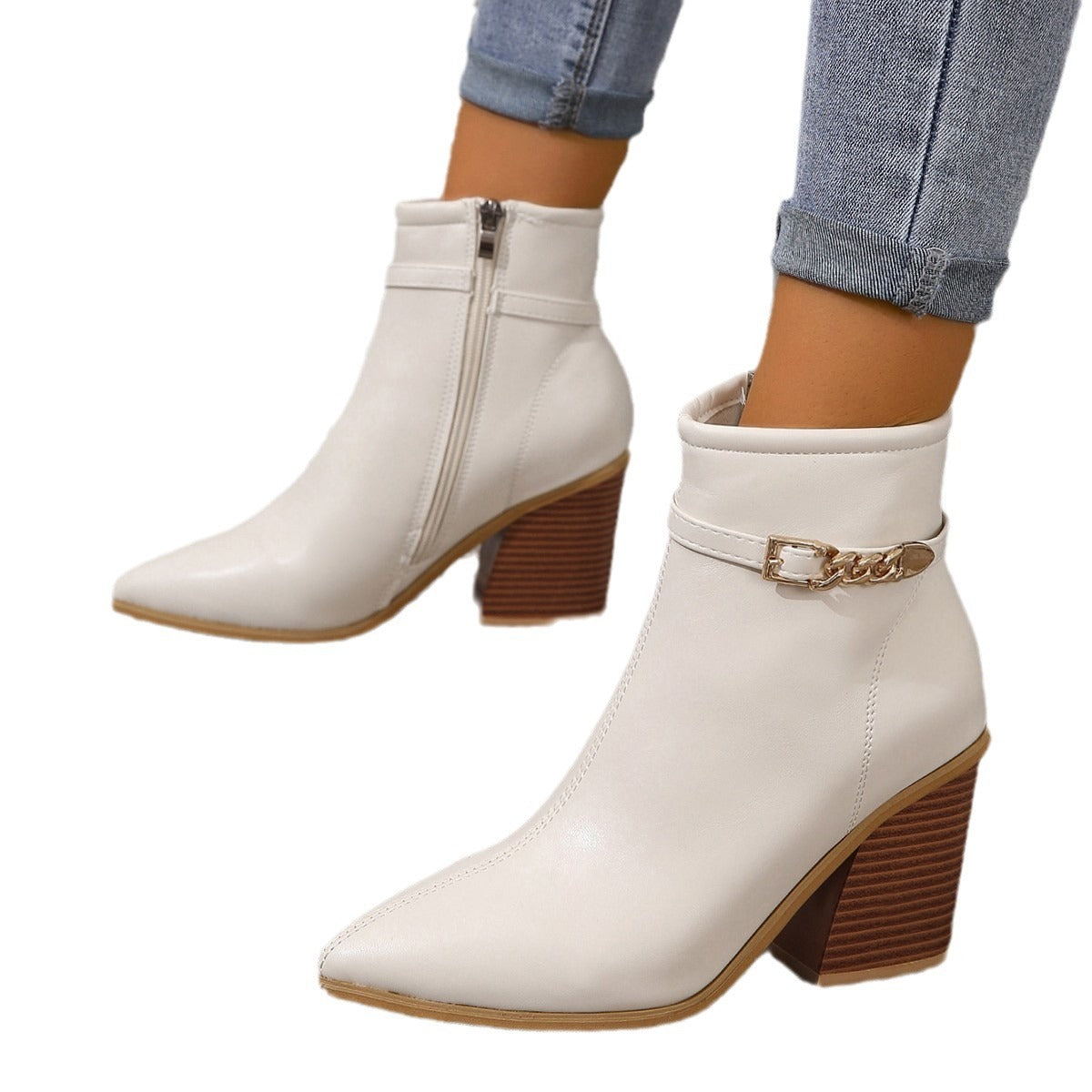 Plus Size Women's Pointed Toe Chunky Heel Martin Boots