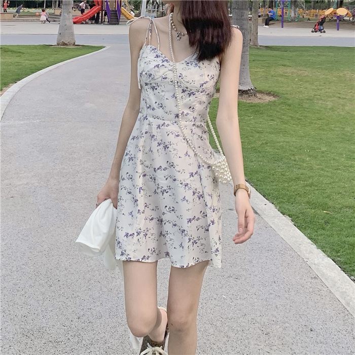 Waist Slimming Floral Strap Dress For Women